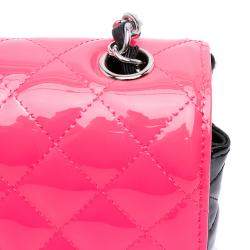 Pre Owned Chanel Black/Pink Mini Rectangular Classic Patent Single Flap