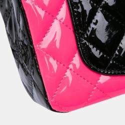 Pre Owned Chanel Black/Pink Mini Rectangular Classic Patent Single Flap