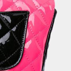 Pre Owned Chanel Black/Pink Mini Rectangular Classic Patent Single Flap