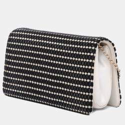 Pre Owned Chanel Black CC Bicolor Woven Lambskin Crystal Pearl Flap