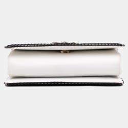 Pre Owned Chanel Black CC Bicolor Woven Lambskin Crystal Pearl Flap
