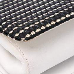Pre Owned Chanel Black CC Bicolor Woven Lambskin Crystal Pearl Flap
