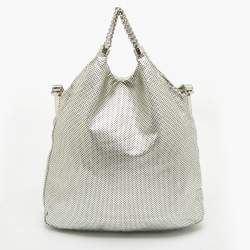 Chanel Silver Perforated Leather Rodeo Drive Hobo
