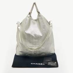 Chanel Silver Perforated Leather Rodeo Drive Hobo