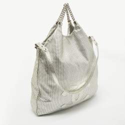 Chanel Silver Perforated Leather Rodeo Drive Hobo
