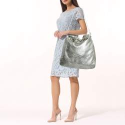 Chanel Silver Perforated Leather Rodeo Drive Hobo