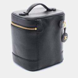 Chanel Black Grained Galfskin Leather Coco Mark Vanity Handbag 