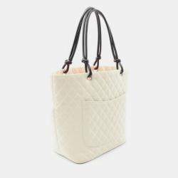 Chanel White Quilted Leather And Python Cambon Tote Bag