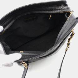 Chanel Black Caviar Skin Leather Coco Mark Triple Chain Tote Bag