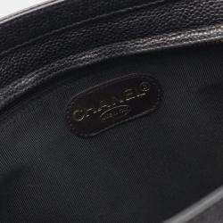 Chanel Black Caviar Skin Leather Coco Mark Triple Chain Tote Bag