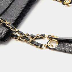 Chanel Black Caviar Skin Leather Coco Mark Triple Chain Tote Bag