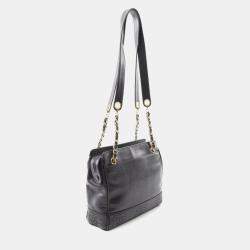 Chanel Black Caviar Skin Leather Coco Mark Triple Chain Tote Bag