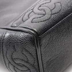Chanel Black Caviar Skin Leather Coco Mark Triple Chain Tote Bag
