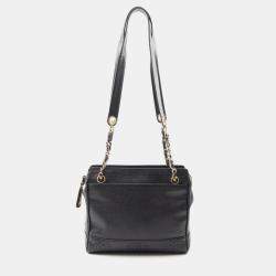 Chanel Black Caviar Skin Leather Coco Mark Triple Chain Tote Bag