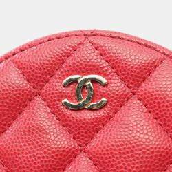Chanel Red Quilted Caviar Round Clutch With Chain