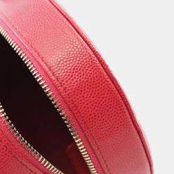 Chanel Red Quilted Caviar Round Clutch With Chain