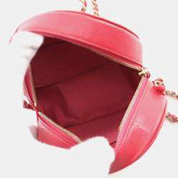 Chanel Red Quilted Caviar Round Clutch With Chain