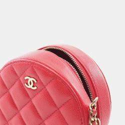 Chanel Red Quilted Caviar Round Clutch With Chain