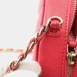 Chanel Red Quilted Caviar Round Clutch With Chain