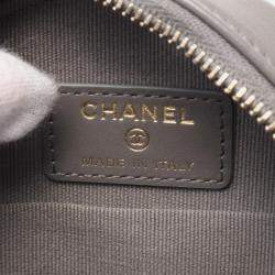 Chanel Grey Shiny Quilted Goatskin Chanel 19 Round Clutch With Chain 