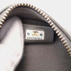 Chanel Grey Shiny Quilted Goatskin Chanel 19 Round Clutch With Chain 
