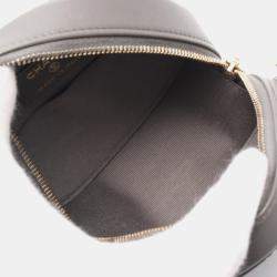 Chanel Grey Shiny Quilted Goatskin Chanel 19 Round Clutch With Chain 
