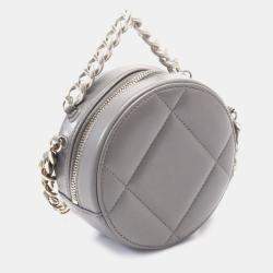 Chanel Grey Shiny Quilted Goatskin Chanel 19 Round Clutch With Chain 