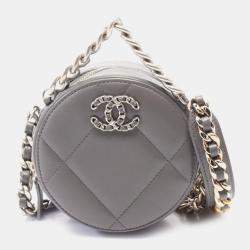 Chanel Grey Shiny Quilted Goatskin Chanel 19 Round Clutch With Chain 