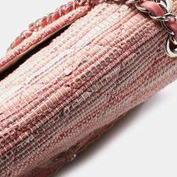 Chanel Pink Quilted Tweed Espadrille Chain Flap Bag