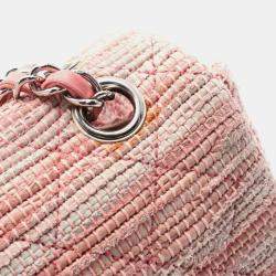 Chanel Pink Quilted Tweed Espadrille Chain Flap Bag