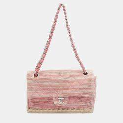 Chanel Pink Quilted Tweed Espadrille Chain Flap Bag