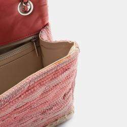 Chanel Pink Quilted Tweed Espadrille Chain Flap Bag