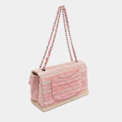 Chanel Pink Quilted Tweed Espadrille Chain Flap Bag