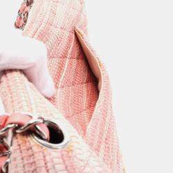 Chanel Pink Quilted Tweed Espadrille Chain Flap Bag