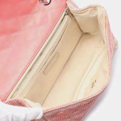 Chanel Pink Quilted Tweed Espadrille Chain Flap Bag