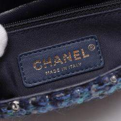 Chanel Blue Multicolor Tweed Quilted Enamel CC Double Flap Bag
