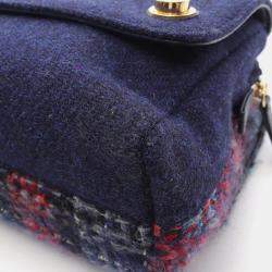 Chanel Blue Multicolor Tweed Quilted Enamel CC Double Flap Bag