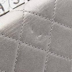 Chanel Silver Metallic Goatskin Quilted Chic Pearls Flap Bag
