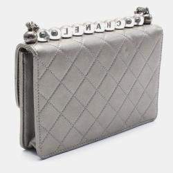 Chanel Silver Metallic Goatskin Quilted Chic Pearls Flap Bag