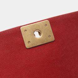 Chanel Red Grained Leather Boy Shoulder Bag