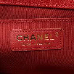 Chanel Red Grained Leather Boy Shoulder Bag