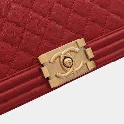 Chanel Red Grained Leather Boy Shoulder Bag