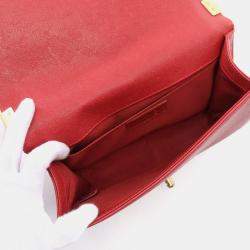 Chanel Red Grained Leather Boy Shoulder Bag