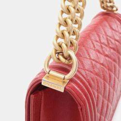 Chanel Red Grained Leather Boy Shoulder Bag
