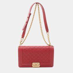 Chanel Red Grained Leather Boy Shoulder Bag