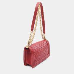 Chanel Red Grained Leather Boy Shoulder Bag