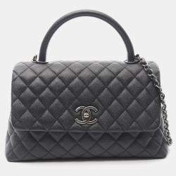 Chanel Black Caviar Quilted Coco Handle Flap Bag