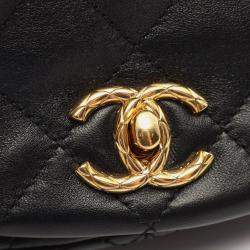 Chanel Black Calfskin Quilted Chain Handle Flap Bag