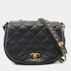 Chanel Black Calfskin Quilted Chain Handle Flap Bag