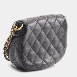 Chanel Black Calfskin Quilted Chain Handle Flap Bag